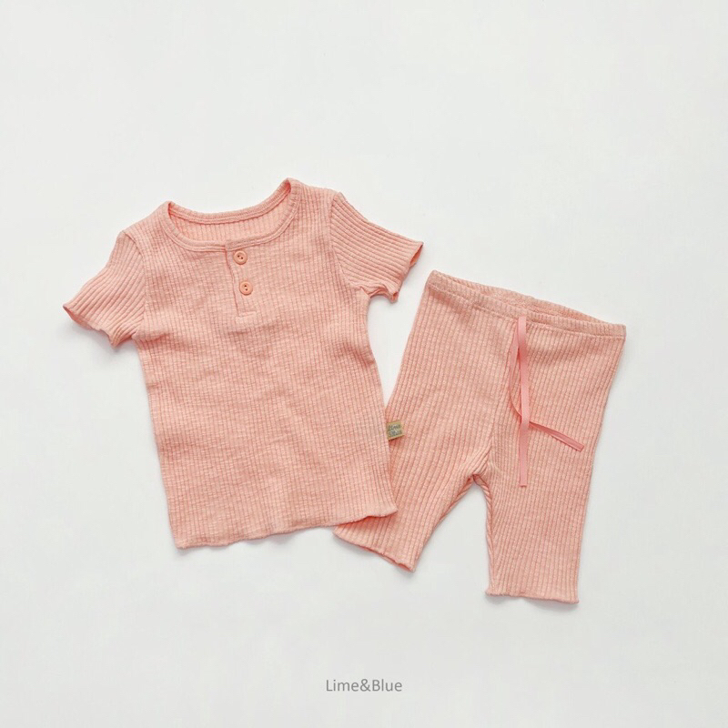 Lime&blue bộ thun gân cổ cài cúc thoáng mát mặc hè