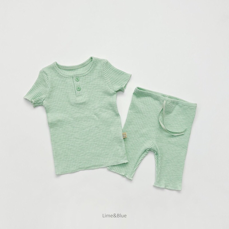 Lime&blue bộ thun gân cổ cài cúc thoáng mát mặc hè