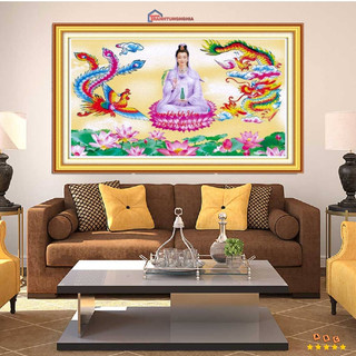 Tranh đính đá LV084 DD9587 (80cm x 50cm), tranh thêu quan thế âm bồ tát LV3059 88987 (67cm x 43cm)