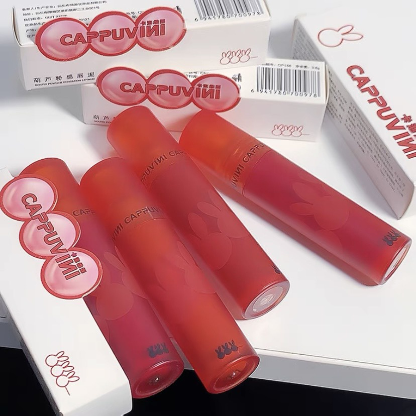 Son kem lì thỏ đỏ CAPPUVINI mềm mịn môi Gourd Powder Sensation Lip Mud cao chính hãng