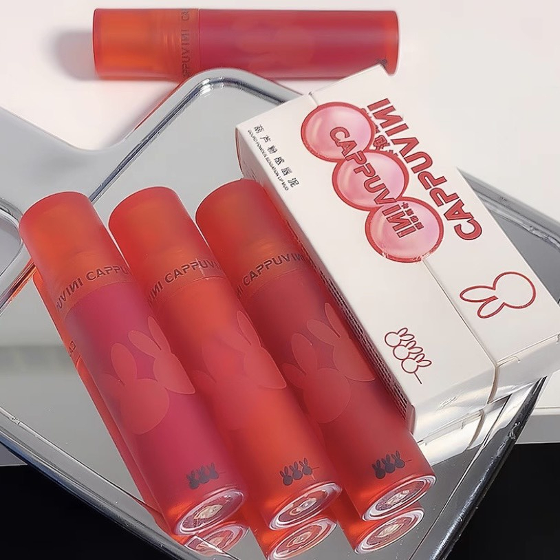 Son kem lì thỏ đỏ CAPPUVINI mềm mịn môi Gourd Powder Sensation Lip Mud cao chính hãng