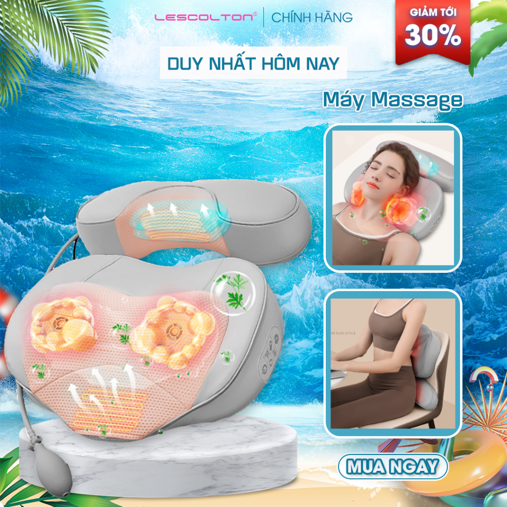 Gối massage hồng ngoại Lescolton massage cổ vai gáy nắn chỉnh cột sống phiên bản 2023 có thêm túi khí và miếng ngải cứu