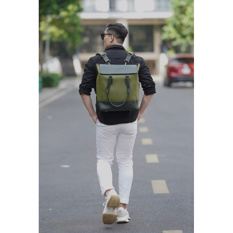 Túi da KHÔISTORE | Max_Túi tote balo đeo chéo đa năng_Túi thiết kế_Hàng thủ công_Túi du lịch_Công sở_Màu xanh lá