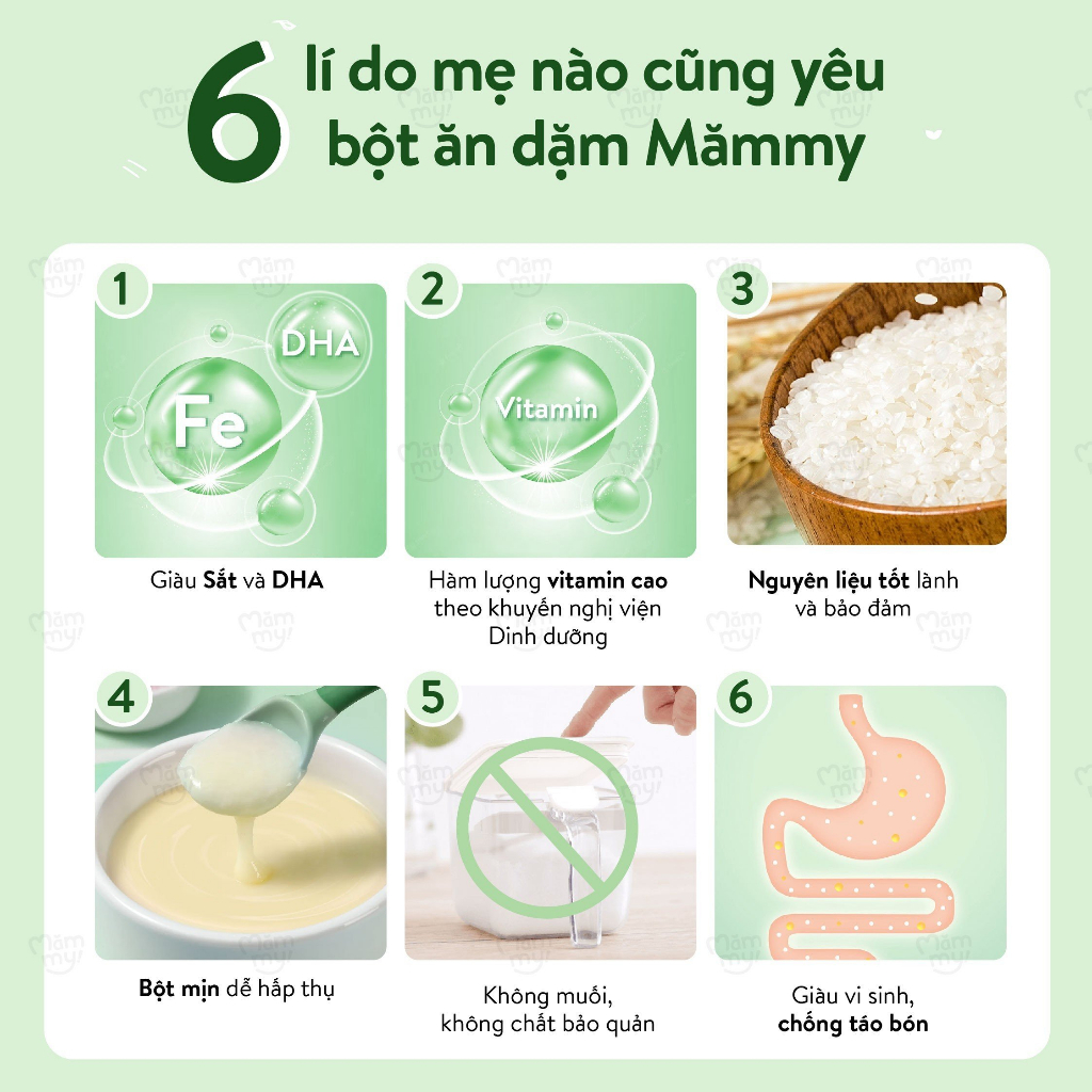 Bột ăn dặm vị cháo sườn heo cà rốt bông cải xanh Mămmy bổ sung sắt và kẽm đáp ứng 100% nhu cầu DHA cho bé - 140gr