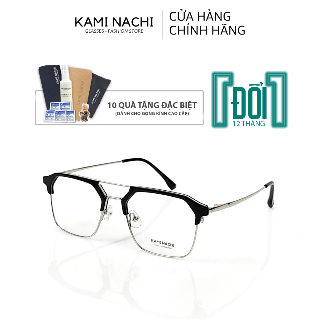 Gọng kính Xuân Hè mới KAMI NACHI P68087, chất liệu nhựa phối kim loại