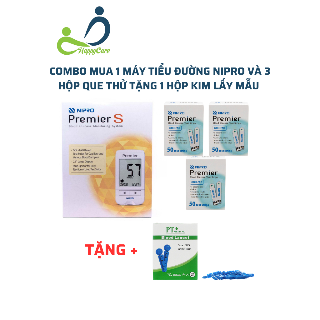 Combo 1 Hộp Máy Thử Đường Premier-S và 3 Hộp Que Thử Tặng 1 Hộp Kim Lấy Máu