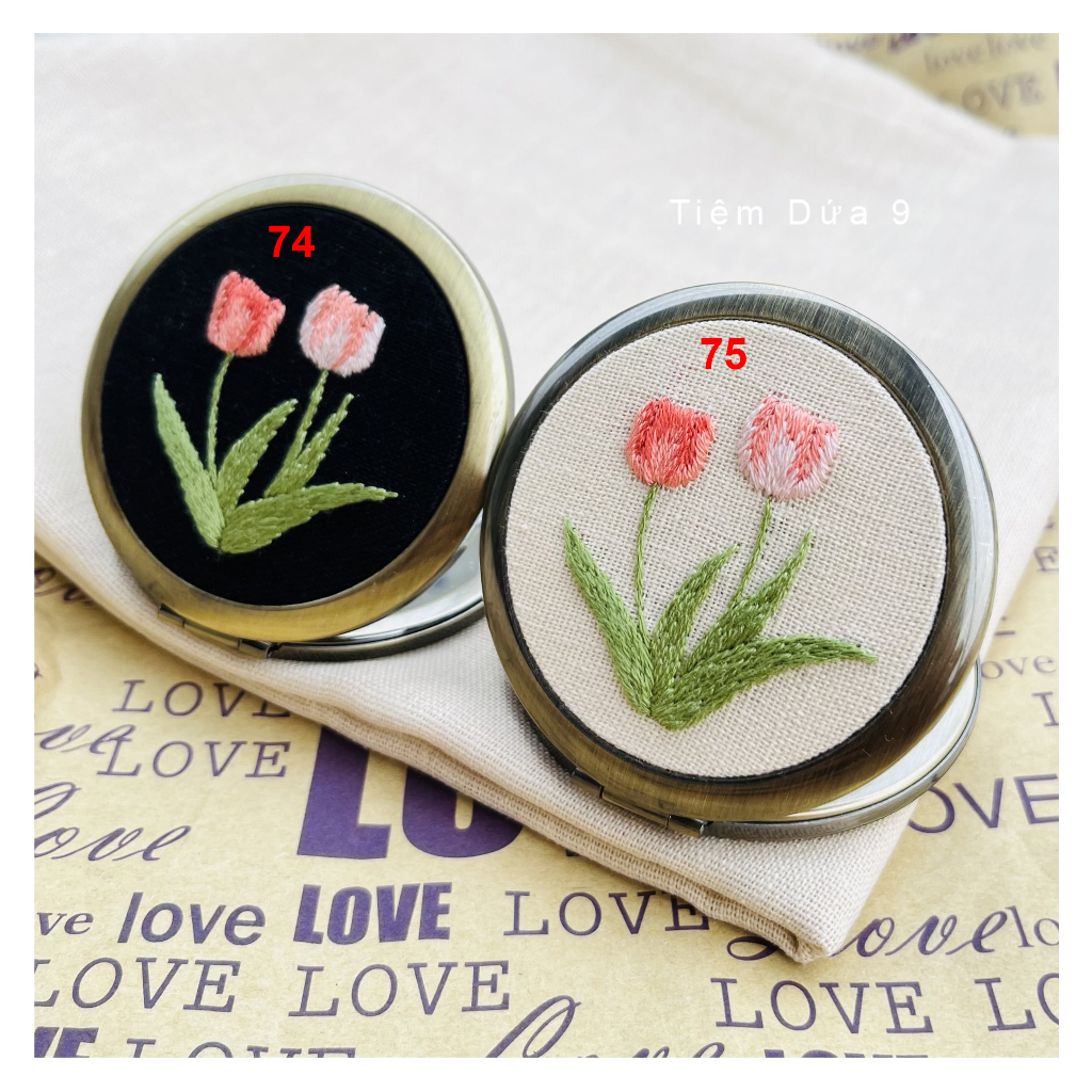 Gương trang điểm thêu tay cao cấp