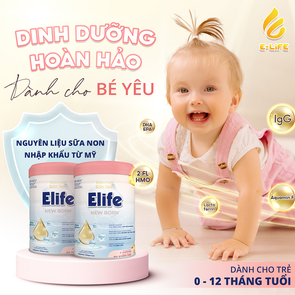 Sữa non cho trẻ và bé sơ sinh Elife 1 (800g) bổ sung canxi-mk7-d3-dha-epa phát triển trí não, cân nặng, tăng đề kháng