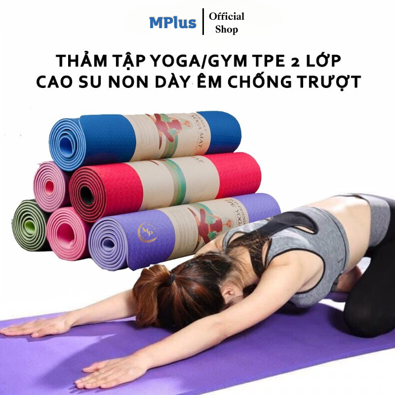 Thảm Tập Yoga/Gym TPE 2 Lớp Cao Su Non Chống Trơn Trượt, Dày 6mm