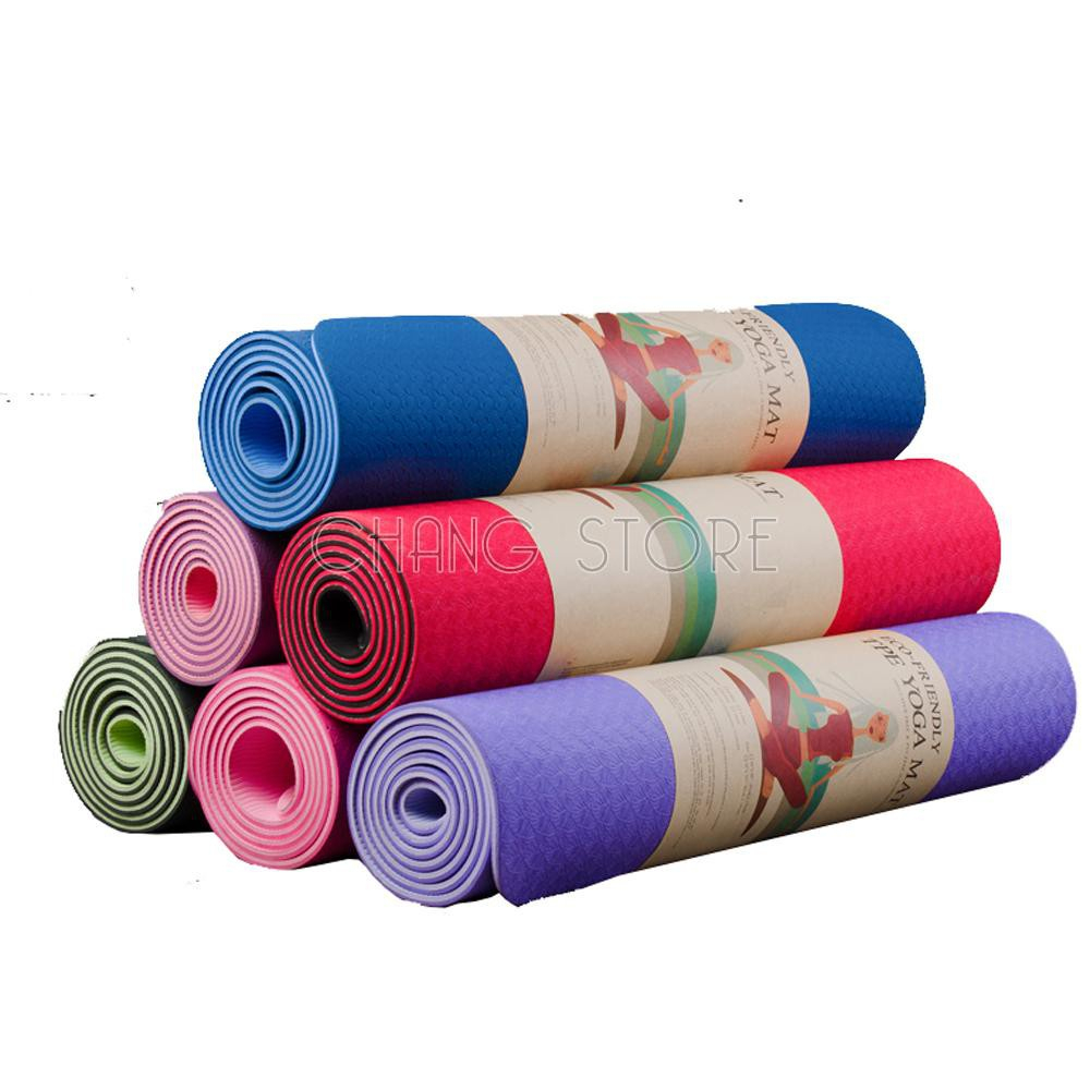 Thảm Tập Yoga/Gym TPE 2 Lớp Cao Su Non Chống Trơn Trượt, Dày 6mm