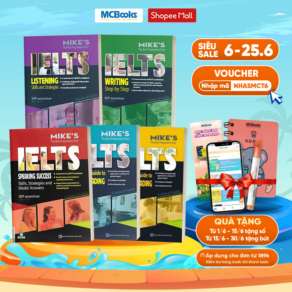 Sách - Combo Ielts Mike's (Writing, Reading, Speaking, Listening) - Học Kèm App Online