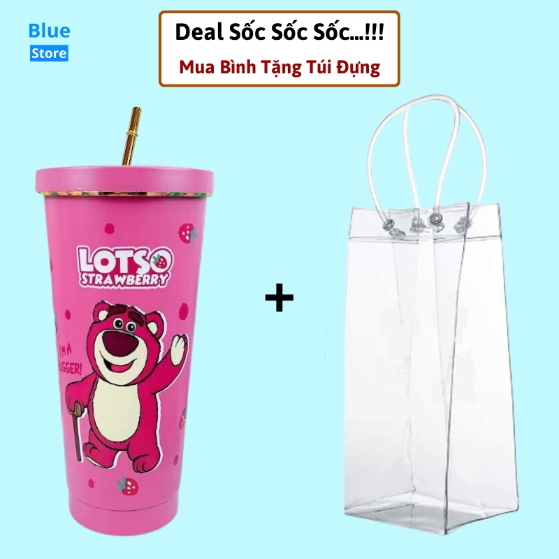 Cốc Giữ Nhiệt Gấu Dâu Lotso 750ml Chất liệu Inox 304 Giữ Nhiệt 8-10 Tiếng