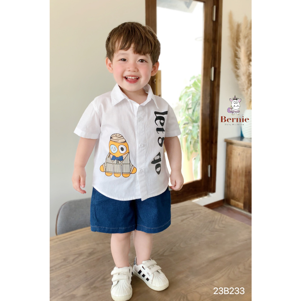 Bộ sơ mi cộc tay Lets go quần Jeans Bernie cho bé