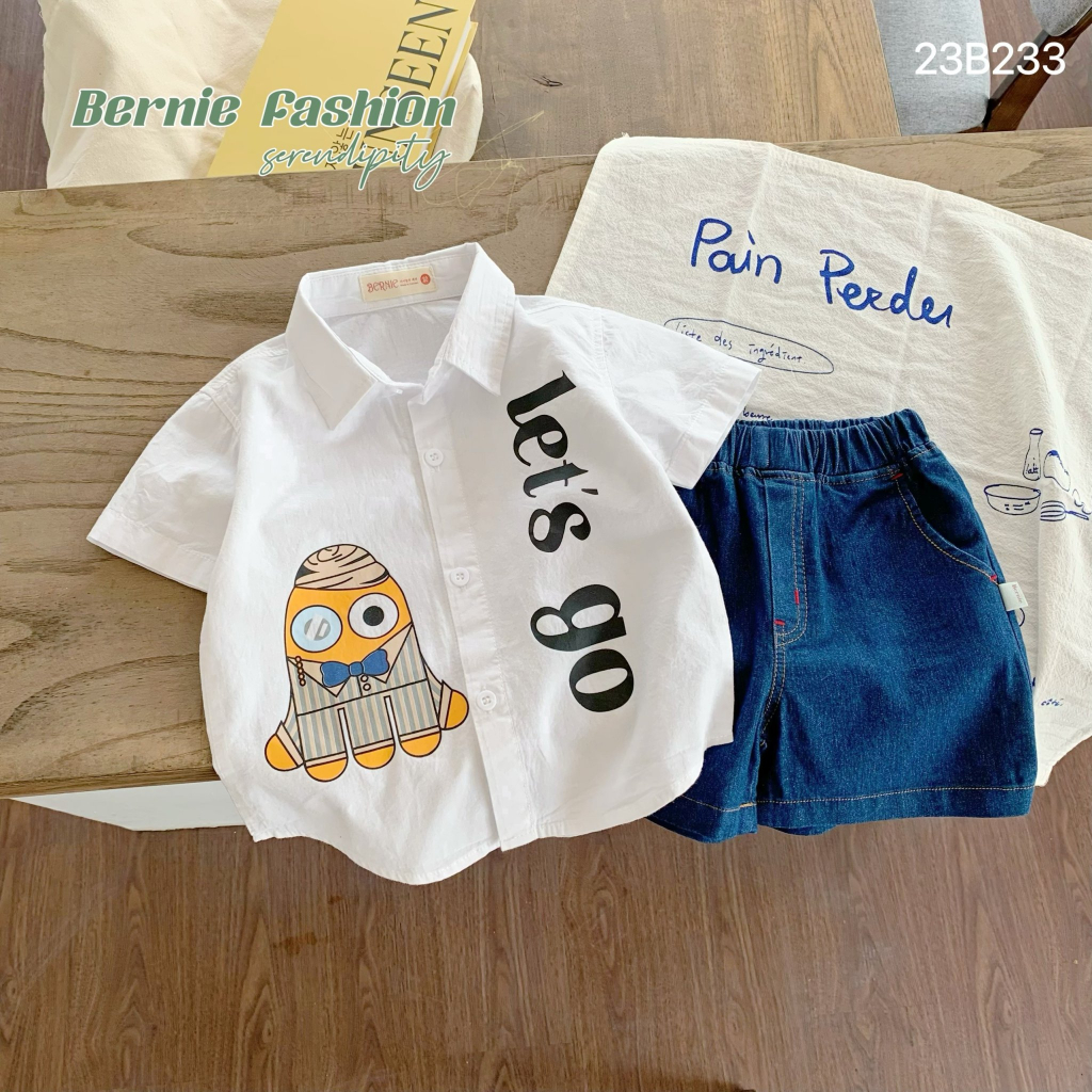 Bộ sơ mi cộc tay Lets go quần Jeans Bernie cho bé