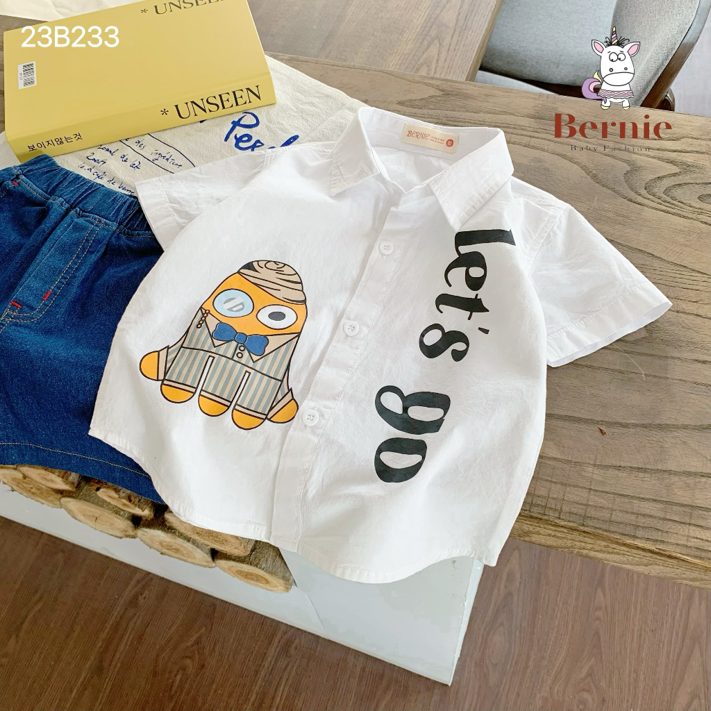 Bộ sơ mi cộc tay Lets go quần Jeans Bernie cho bé