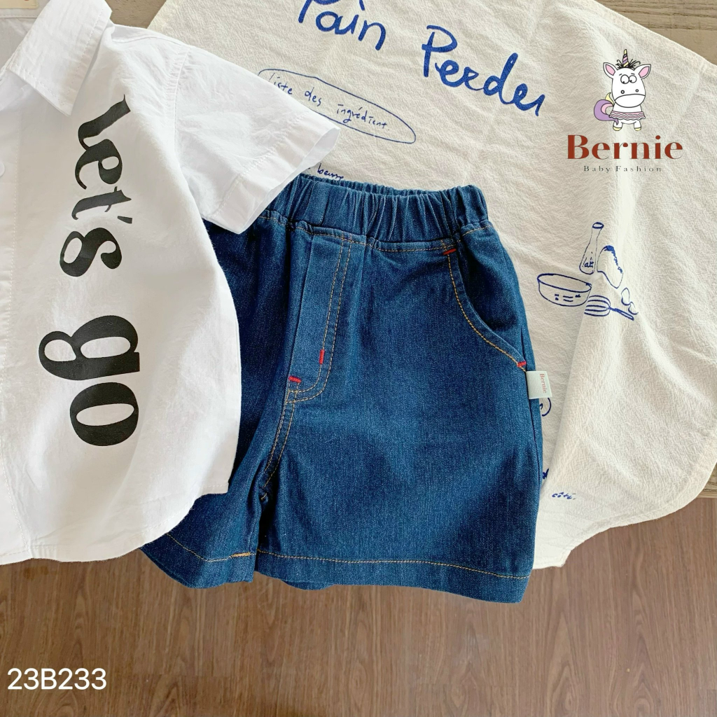 Bộ sơ mi cộc tay Lets go quần Jeans Bernie cho bé