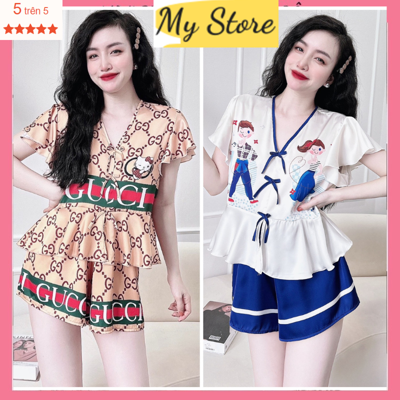 Đồ bộ đùi nữ Pijama tay ngắn dễ thương mặc nhà siêu mát chất liệu vải lụa latin in 3D cao cấp sang chảnh
