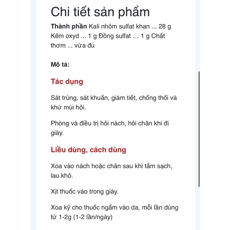 Bột Khử Mùi Hôi. Trapha. Hộp 1 chai 30gram.
