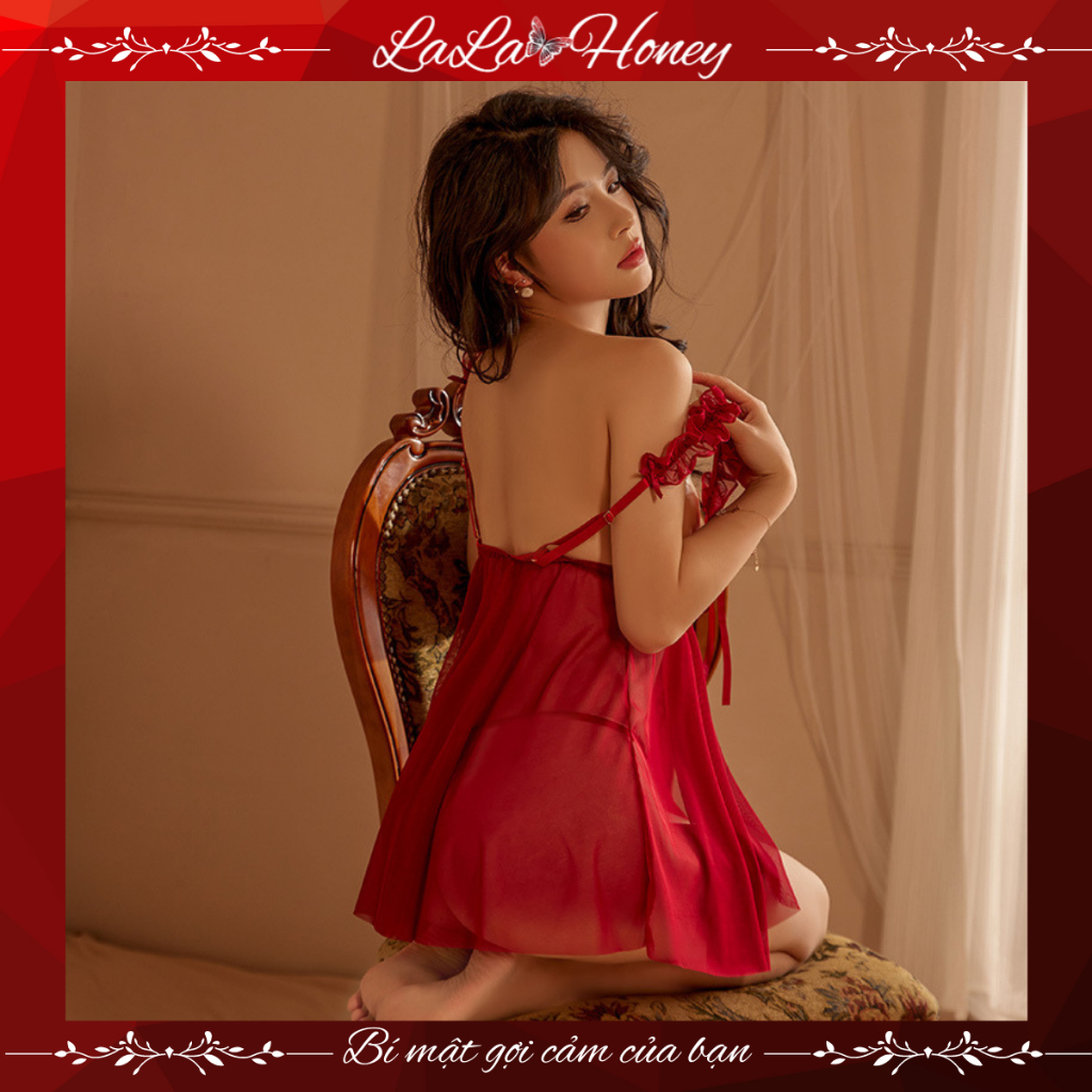 Váy Ngủ Ren 2 Dây Cài Ngực Trước Sexy Xuyên Thấu Gợi Cảm Nữ, Đầm Ngủ Ren Hai Dây Hở Lưng Sexy Quyến Rũ - LALA HONEY