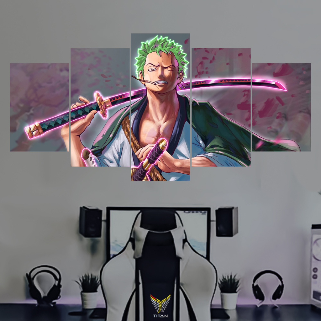Bộ 5 tranh dán tường ghép Neon  chủ đề Onepiece, chất liệu decal, sẵn băng dính 2 mặt, tranh decor anime