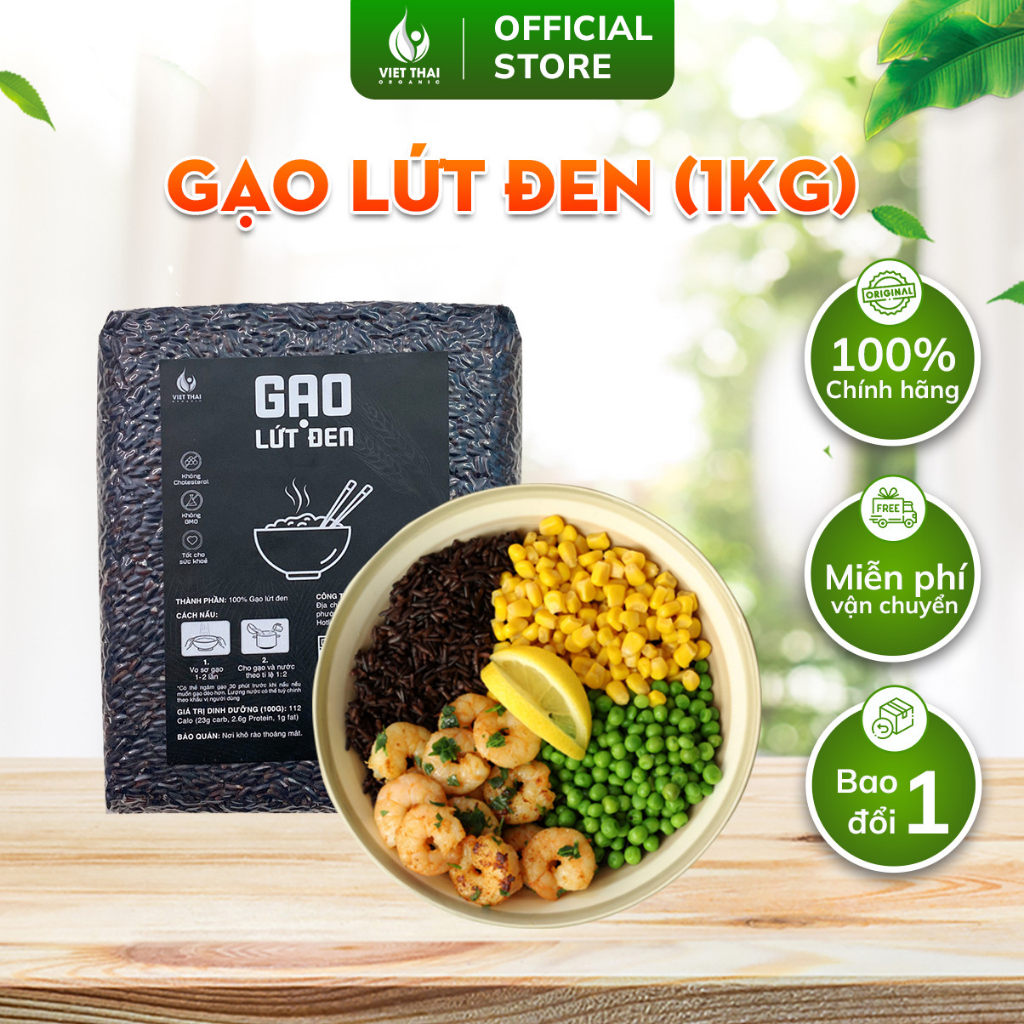 Gạo Lứt Đen Việt Thái Organic 100% Hữu Cơ, Ăn Kiêng Eat Clean Thực Dưỡng 1KG Ngon Loại 1