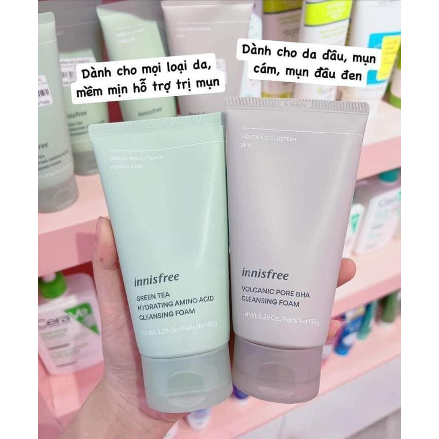 Sữa Rửa Mặt Tro Núi Lửa,TRÀ XANH GIẢM Đầu Đen, Bã Nhờn Innisfree Jeju Volcanic Pore Cleansing Foam 150ml