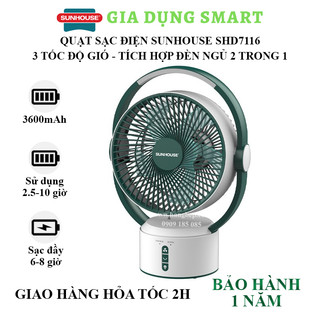 Quạt sạc điện sunhouse shd7115, shd7116 - giải cứu ngày mất điện - bảo hành 12 tháng chính hãng