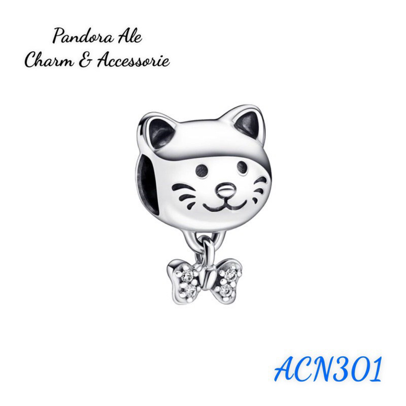 PAN ALE CHARM HÌNH MÈO ĐEO NƠ BẠC S925