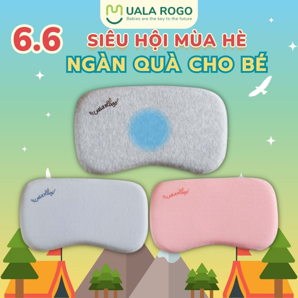 Gối cao su non Uala rogo TOD sơ sinh Lõm giữa Chống Bẹp Đầu 0 - 4 tuổi thông thoáng đàn hồi ngủ ngon sâu giấc 8882