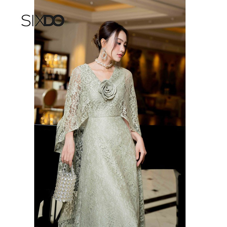 Đầm ren suông SIXDO (Green Nuggets V-neck Midi Lace Dress)