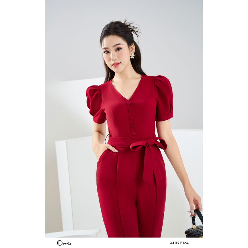 Bộ jumpsuit cộc tay bồng cổ V ống suông Orchid - AH17B124 | BigBuy360 - bigbuy360.vn