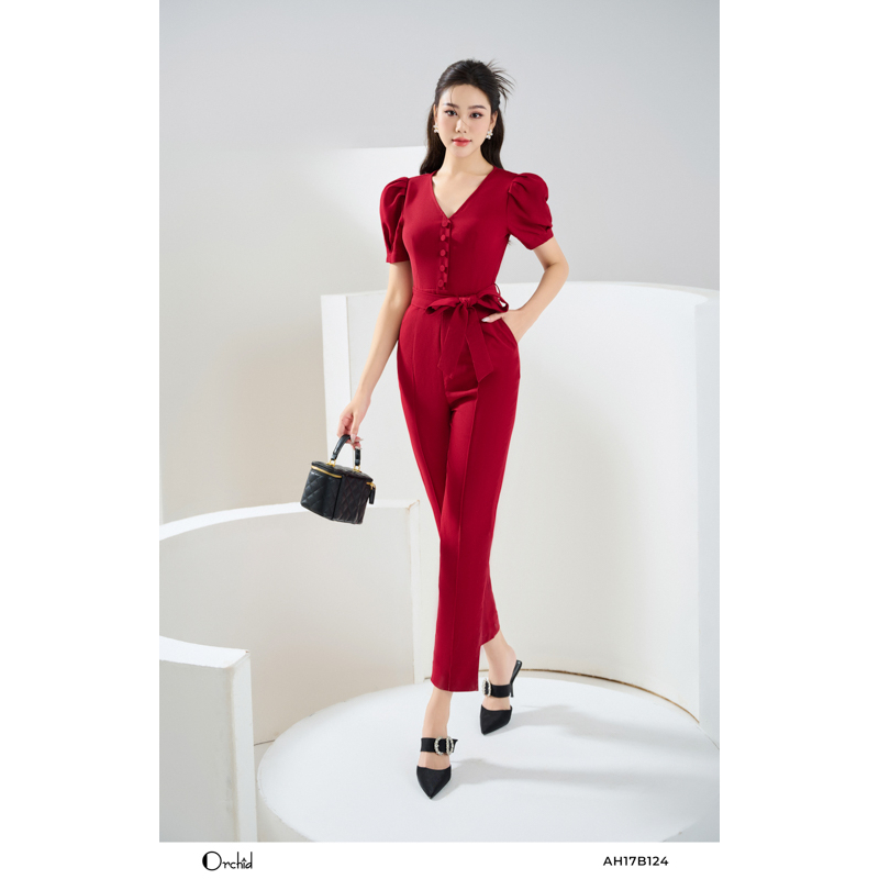 Bộ jumpsuit cộc tay bồng cổ V ống suông Orchid - AH17B124 | BigBuy360 - bigbuy360.vn