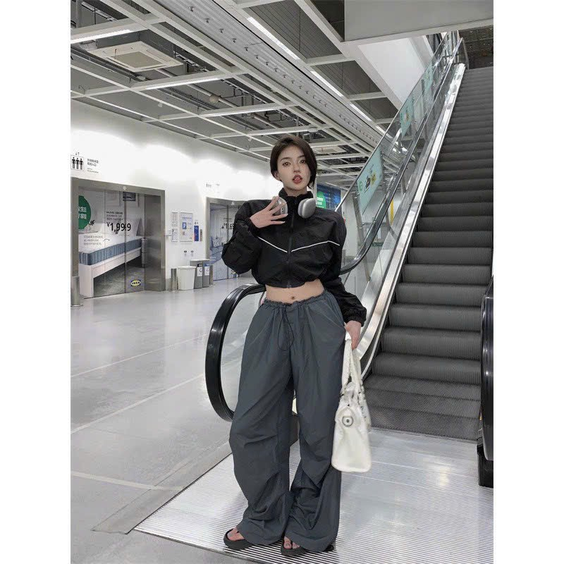 Áo khoác dù nữ 2 lớp phối sọc viền kiểu dáng lửng croptop cực đẹp