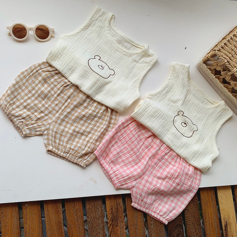 Bộ đùi sát nách cho bé trai bé gái chất vải xô muslin
