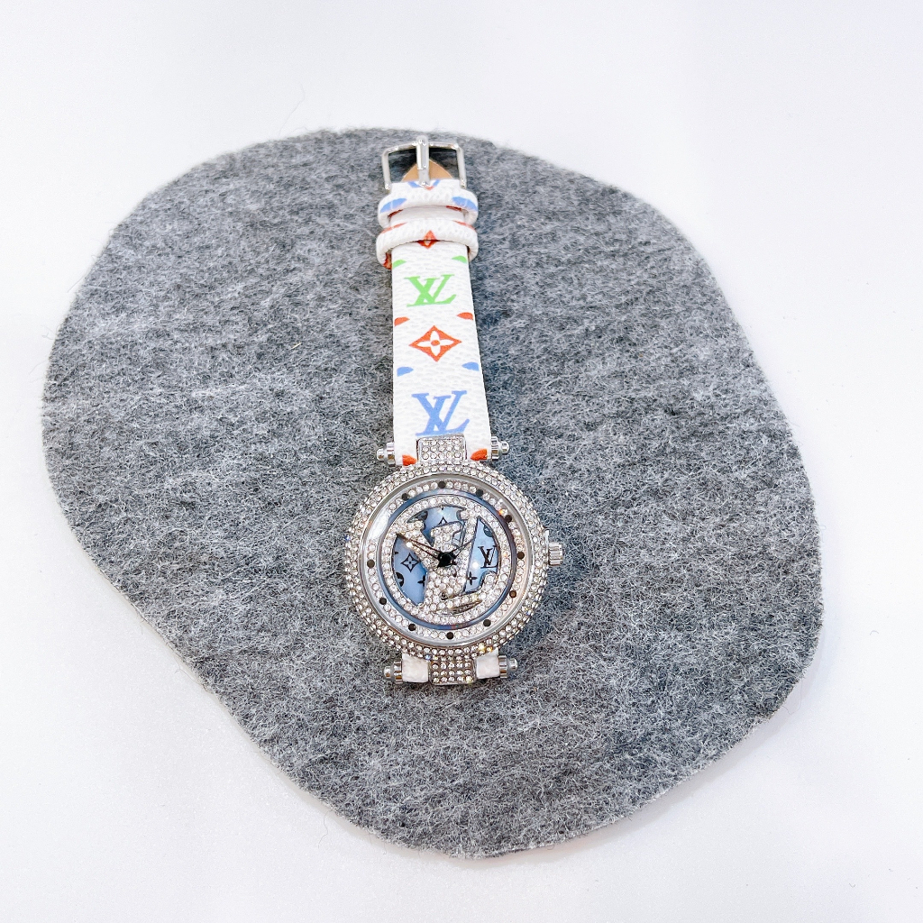 Đồng hồ dây da nữ LV, mặt đính đá, size 30mm, mặt xoay, chống nước, máy pin sang trọng dành cho nữ bảo hành máy 6 tháng