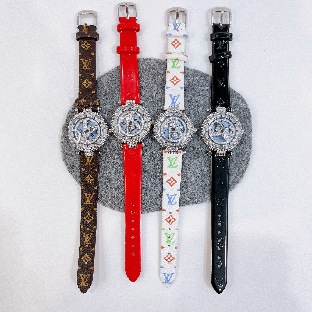 Đồng hồ dây da nữ LV, mặt đính đá, size 30mm, mặt xoay, chống nước, máy pin sang trọng dành cho nữ bảo hành máy 6 tháng