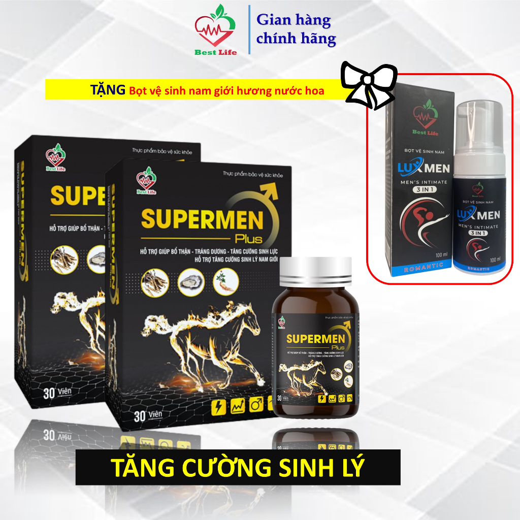 Tăng cường sinh lý Best Life SUPERMEN PLUS Cải thiện yếu sinh lý xuất tinh sớm rối loạn cương dương combo 02 hộp