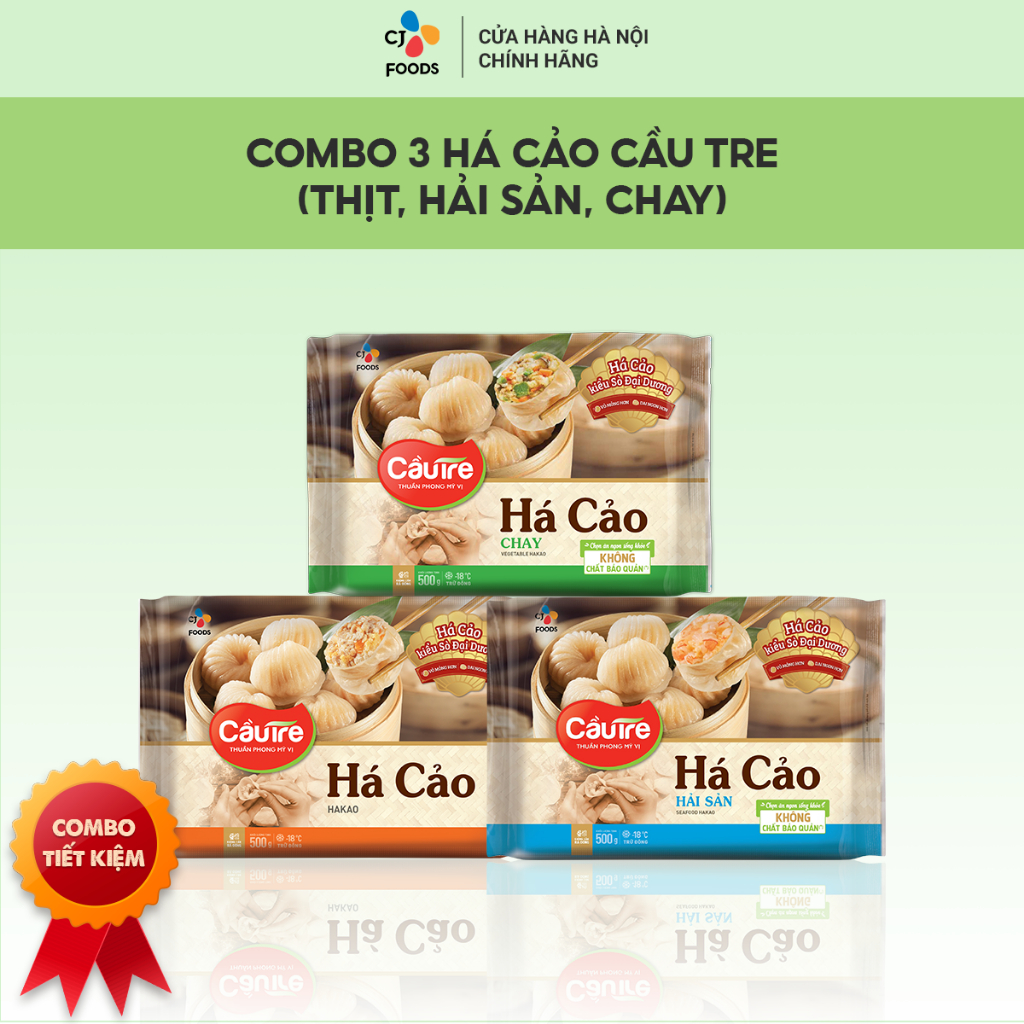 Combo 03 Há cảo Cầu Tre - nhân Hải sản, nhân Thịt, nhân Chay