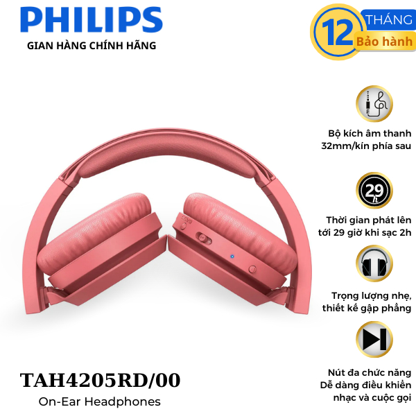 Tai nghe Philips chính hãng Bluetooth TAH4205RD/00