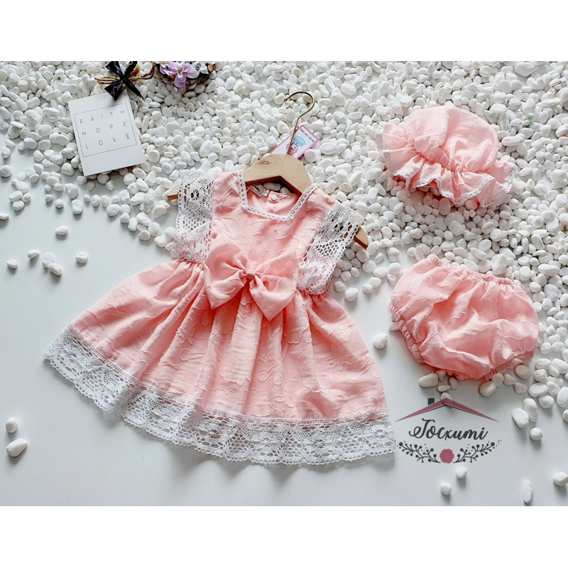 Set chip hồng phối ren xinh yêu cho bé thiết kế tơ hoa ép cao cấp - Tocxumi