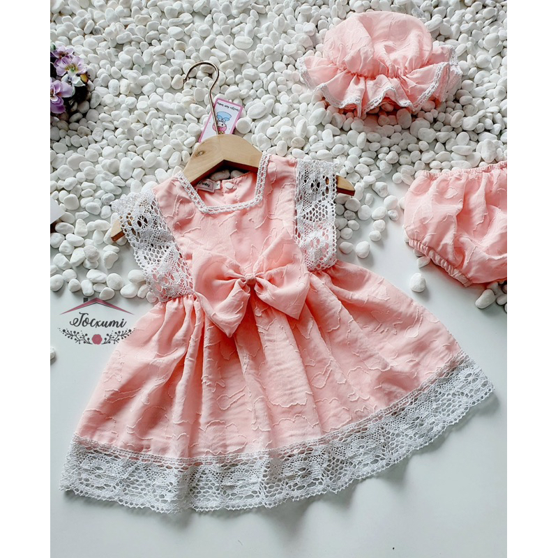 Set chip hồng phối ren xinh yêu cho bé thiết kế tơ hoa ép cao cấp - Tocxumi