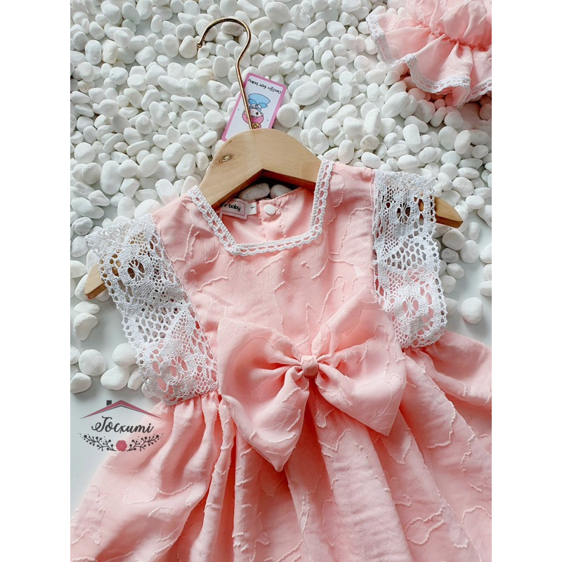 Set chip hồng phối ren xinh yêu cho bé thiết kế tơ hoa ép cao cấp - Tocxumi