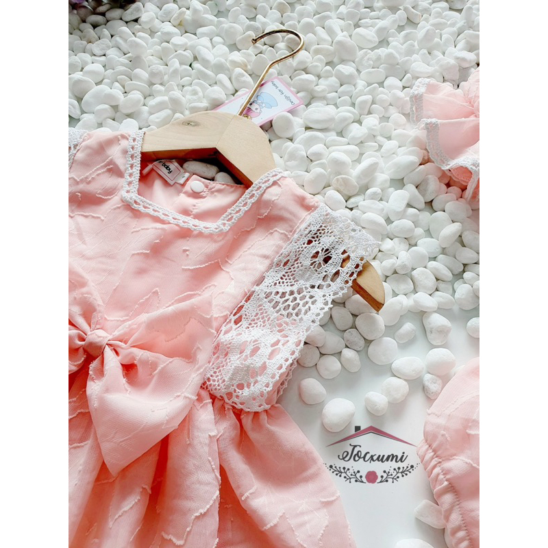 Set chip hồng phối ren xinh yêu cho bé thiết kế tơ hoa ép cao cấp - Tocxumi