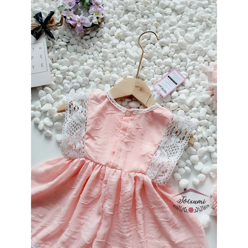 Set chip hồng phối ren xinh yêu cho bé thiết kế tơ hoa ép cao cấp - Tocxumi