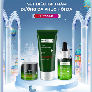 Combo set 3 sản phẩm daily effect sữa rửa mặt chiết xuất khổ qua rừng kem ngừa thâm serum dưỡng ẩm & phục hồi da căng