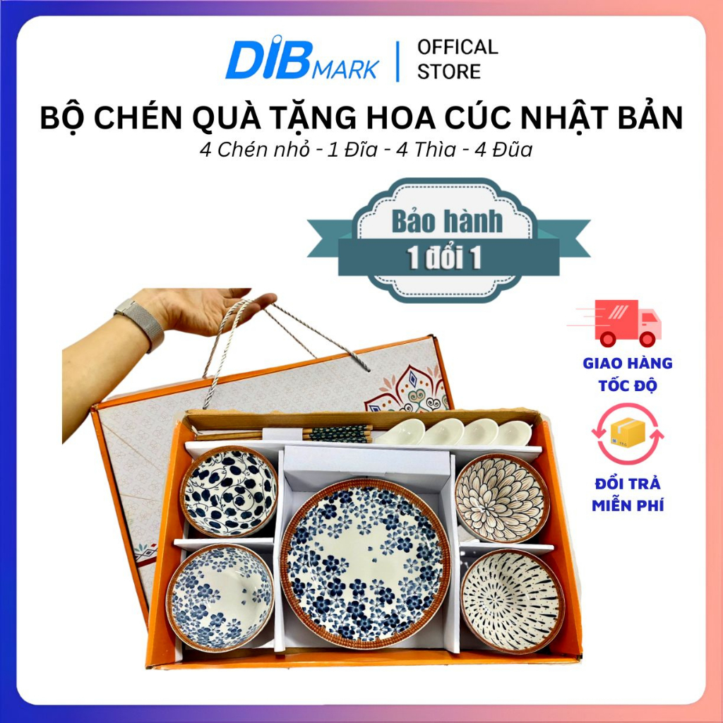 (HCM-Xả Kho) Bộ bát đĩa quà tặng bộ chén đĩa ăn cơm gia đình hoa văn Nhật Bản cao cấp kèm đũa muỗng từ DIBMARK