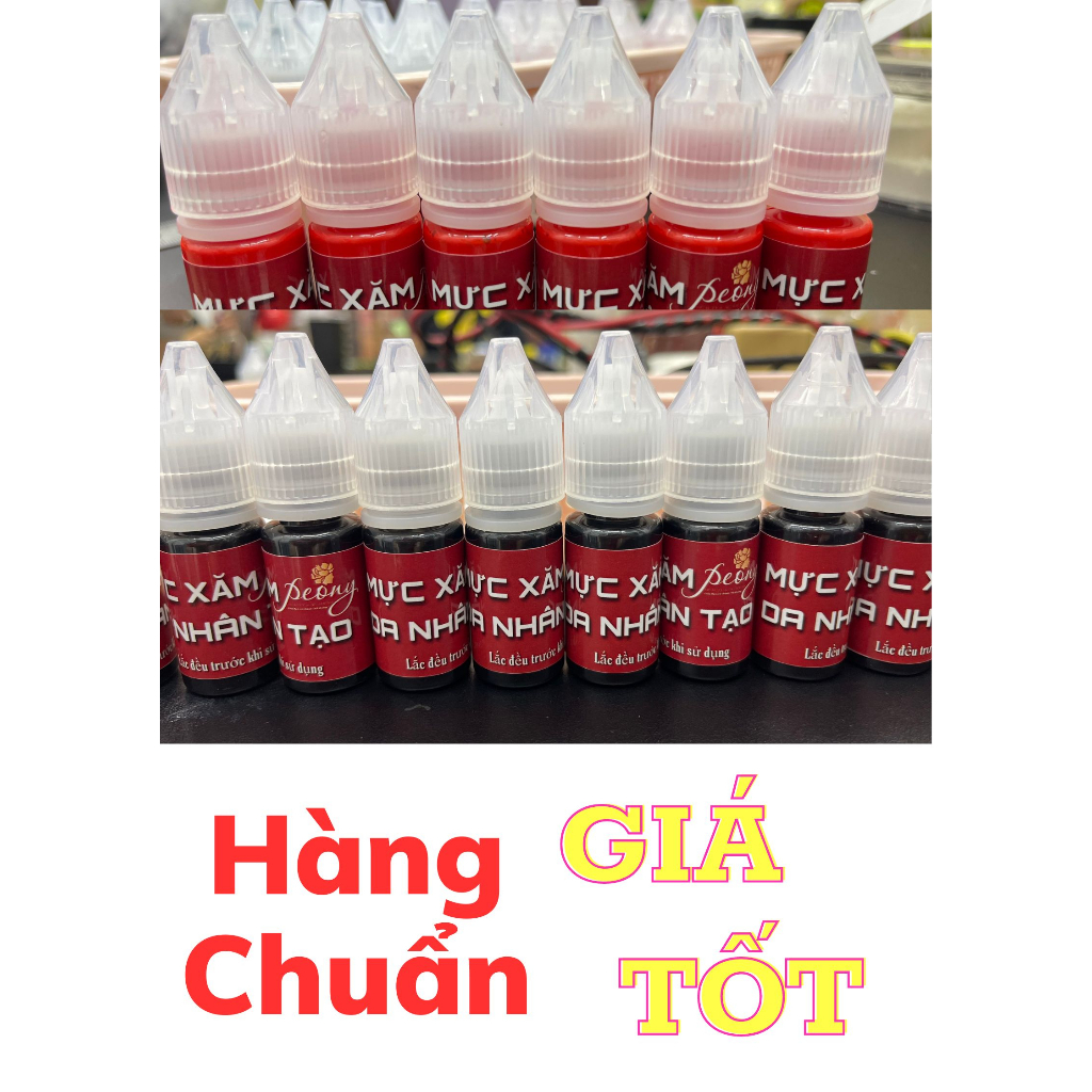 Mực Tập Phun Xăm PEONY - Mực Học Phun Xăm trên Da Giả, Da Nhân Tạo - 2 màu Đỏ Đen - Sánh đặc - Bám màu nhanh