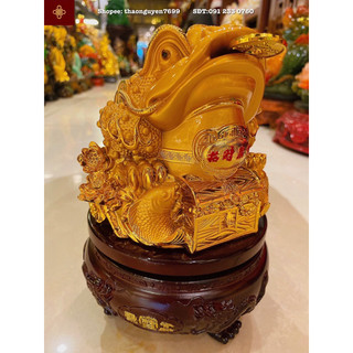 Tượng cóc phong thuỷ bên song ngư màu vàng bóng/cam (cao 22, dài 13, rộng 13)
