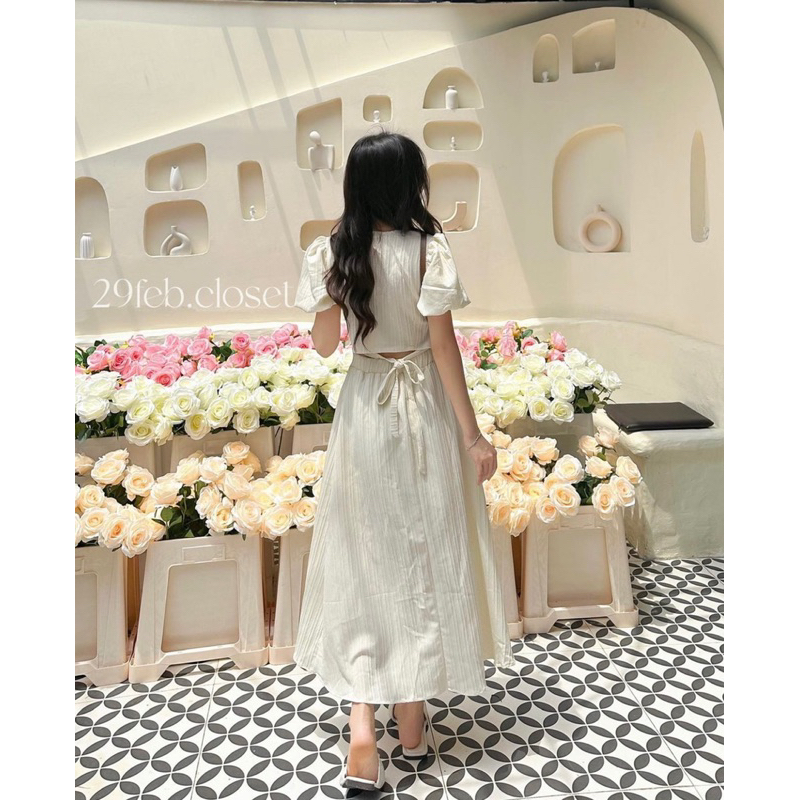 Set đũi gân nơ lưng, áo dáng croptop + chân váy dáng dài cực xinh