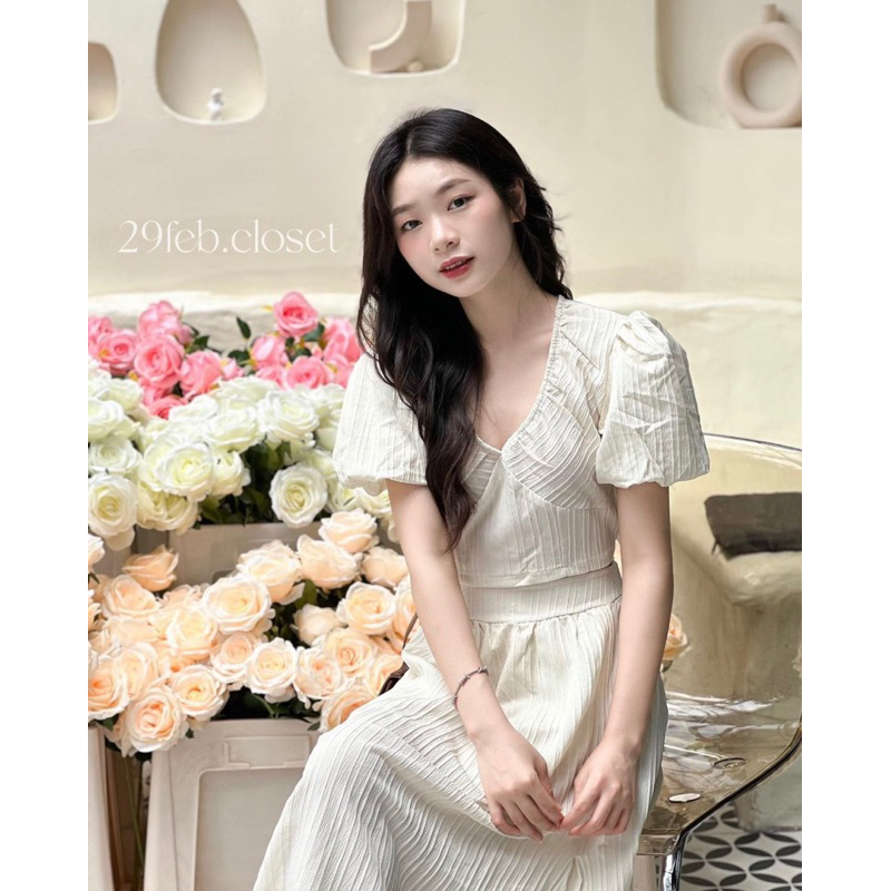 Set đũi gân nơ lưng, áo dáng croptop + chân váy dáng dài cực xinh